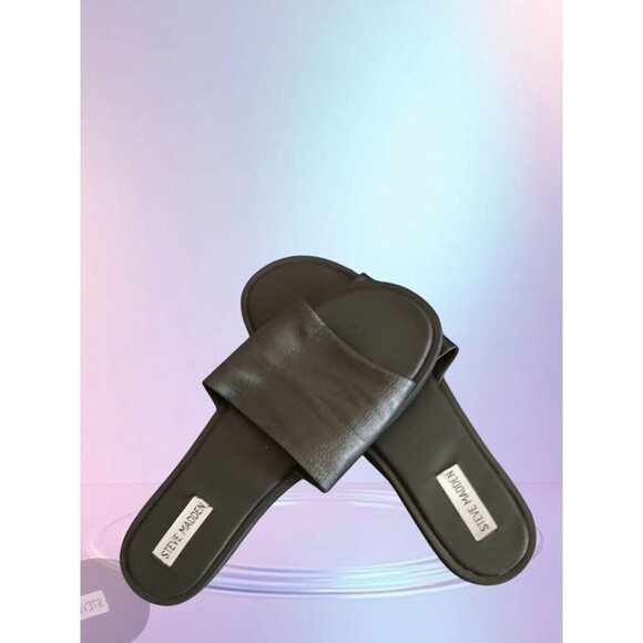 Steve Madden Womens Black Leather Slide Sandals size 10M - Picture 2 of 9